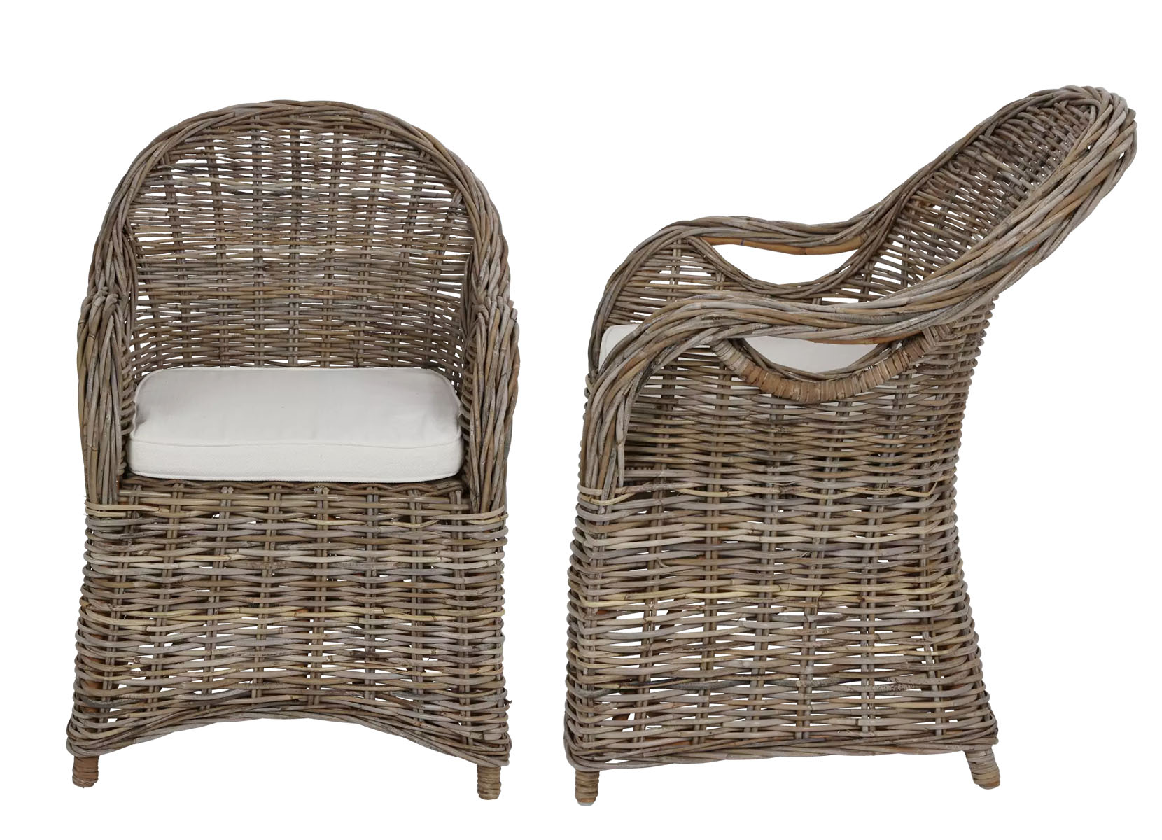 Rattansessel Athena mit Sitzkissen 4er-Set Natural-Grey