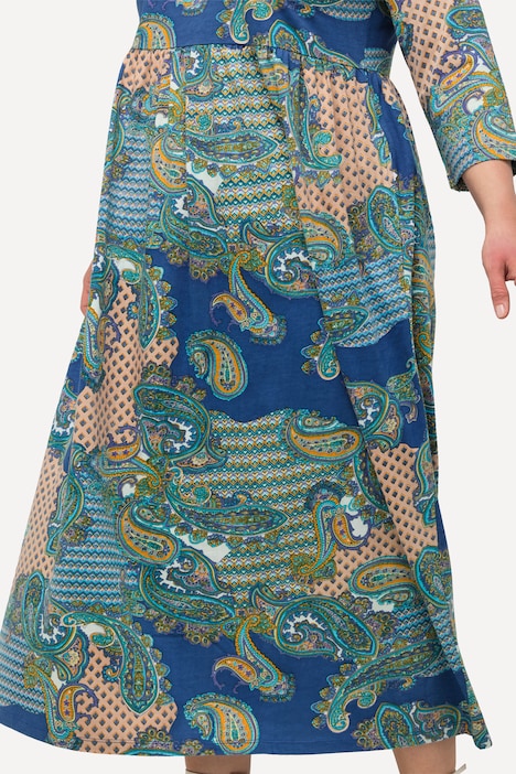 Jerseykleid, Paisleymuster, A-Linie, V-Ausschnitt, 3/4-Arm