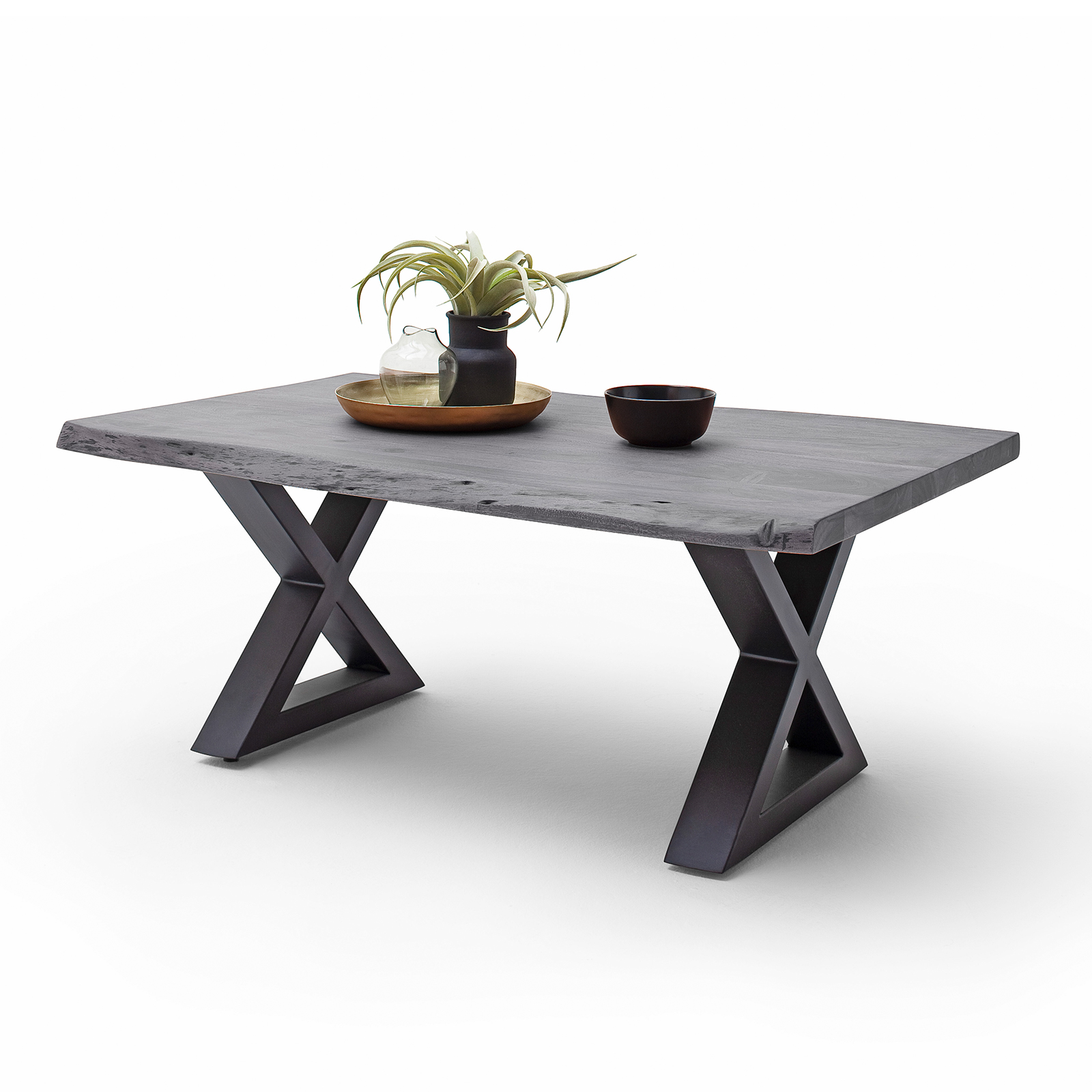Couchtisch CARTAGENA - Akazie grau-anthrazit - X-Gestell - 110x70 cm