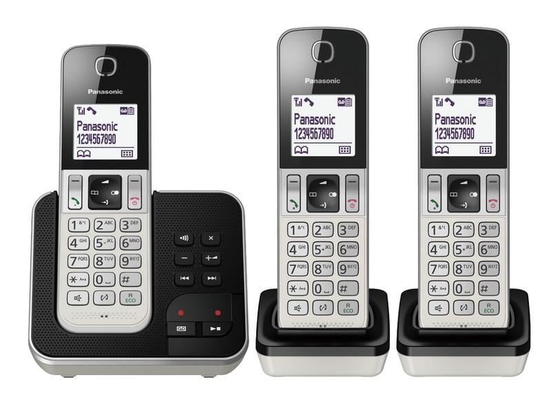 Panasonic Schnurlostelefon KX-TGD323SLW Trio Schwarz/Silber Grosses 3-fach DECT-Schnurlostelefon Set
