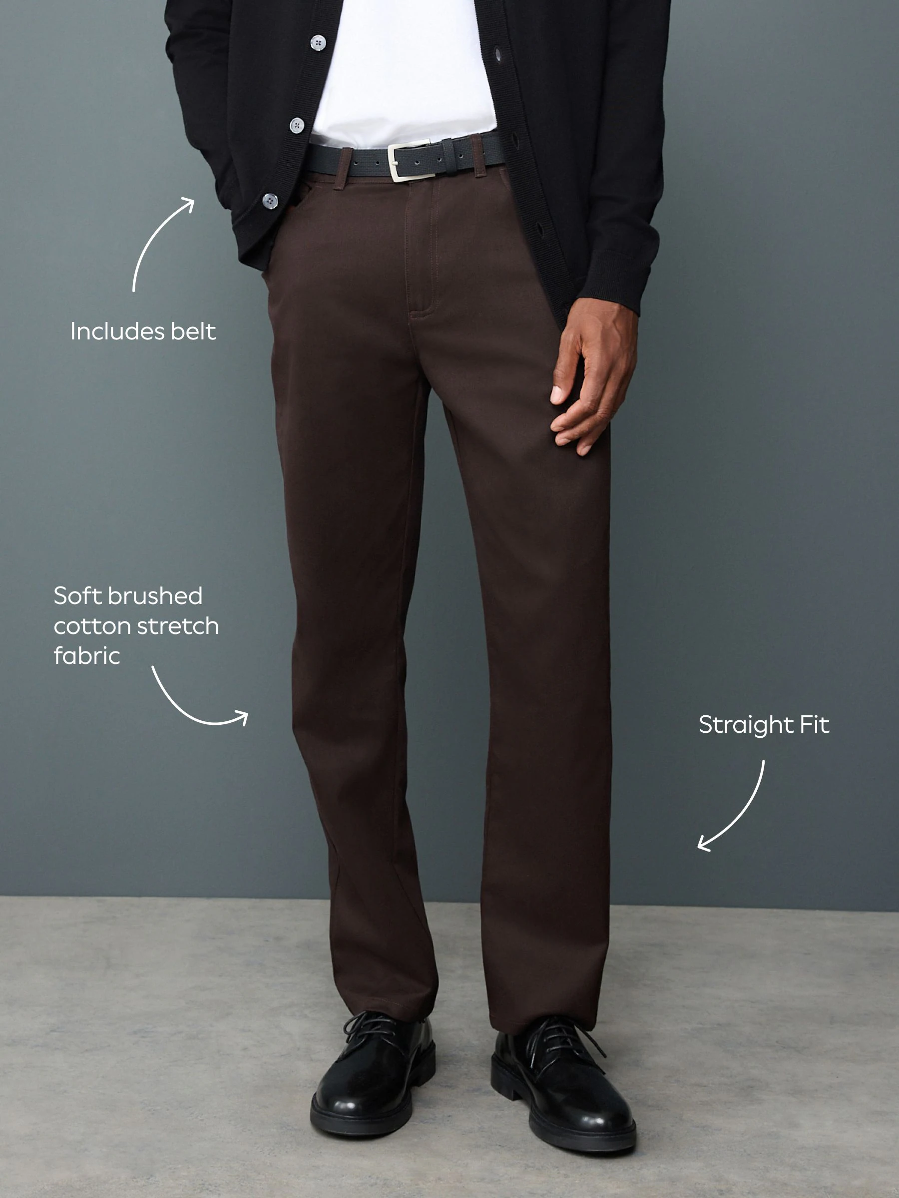 Bruin - Straight fit - Smart Brushed Cotton TENCEL™ Lyocell Blend Chinos With Belt
