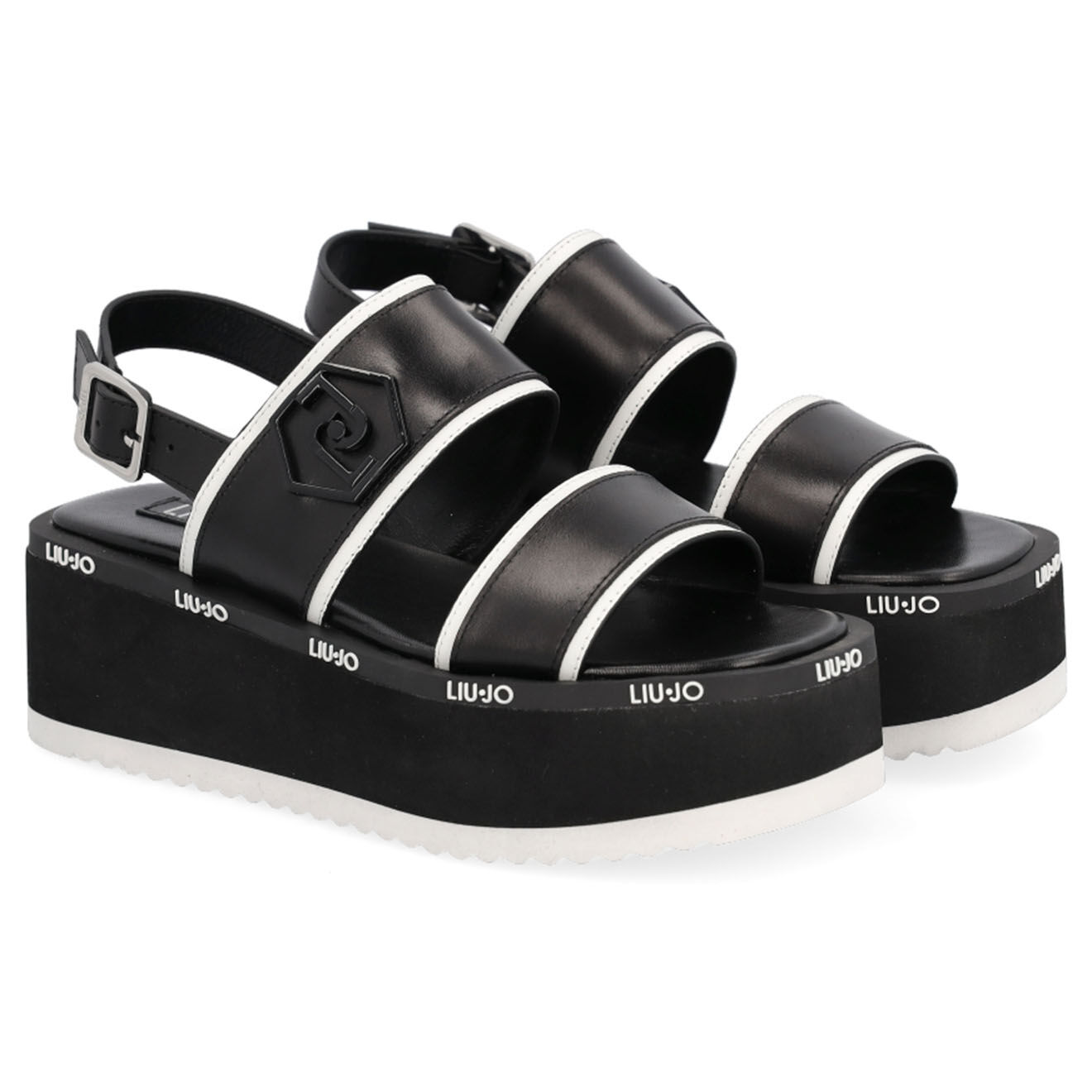 Liu-Jo Sandales Compensées en Cuir Aba noir/blanc