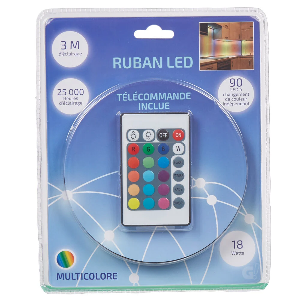 Ruban LED multicolores avec télécommande 3 m