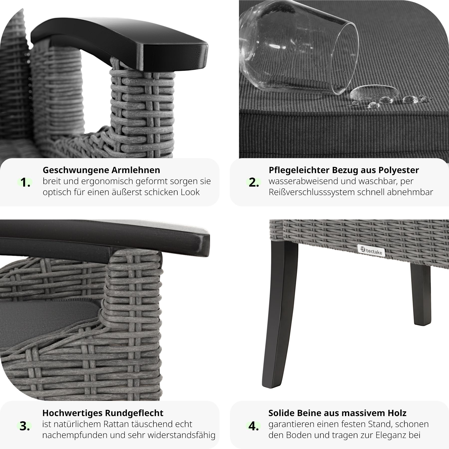 tectake® Rattan Stuhl, mit Holzgestell, natürlich nachempfundenes Geflecht, inklusive Sitzpolster, 62,5 x 71,5 x 94 cm