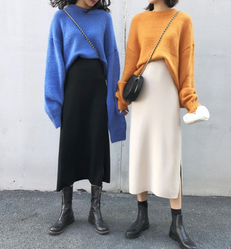 Mikiko - Midi-rok met split en breisel