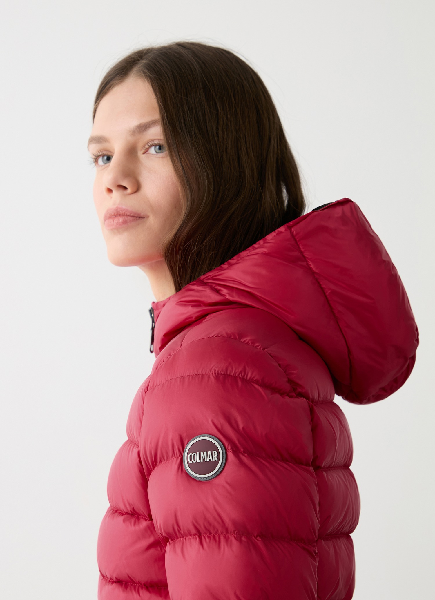 Iridescent Down Jacket With Fixed Hood Dame Rebel Pink