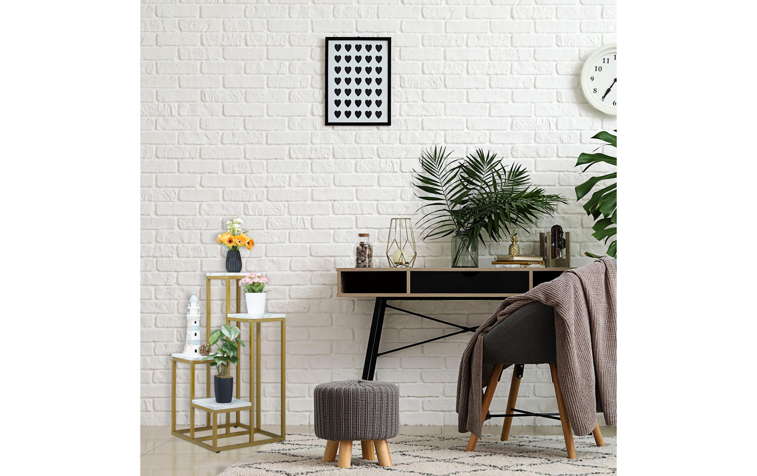 Pflanzenständer mit 4 Ablagen 80 x 40 cm, Gold/WeissBlumentopfhalter