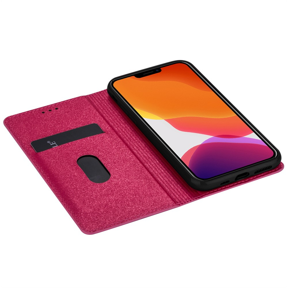 iPhone 14 Pro Flip Wallet Cover Leder Tasche Glitzer Optik - Pink