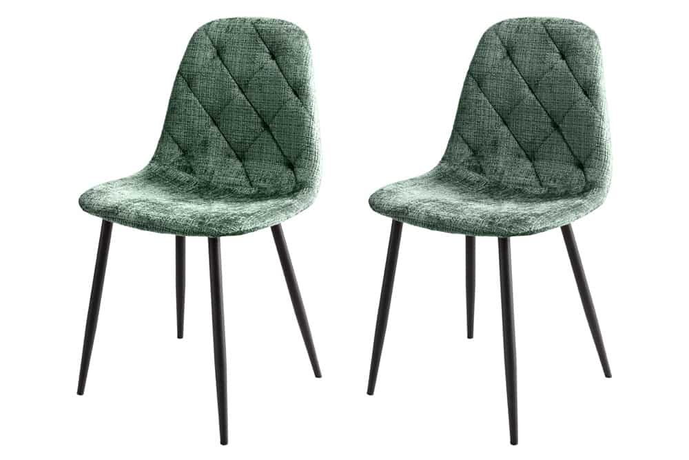 Stilvolles 2er-Set Stühle GLAMM grün Chenille Cremona schwarze Metallbeine