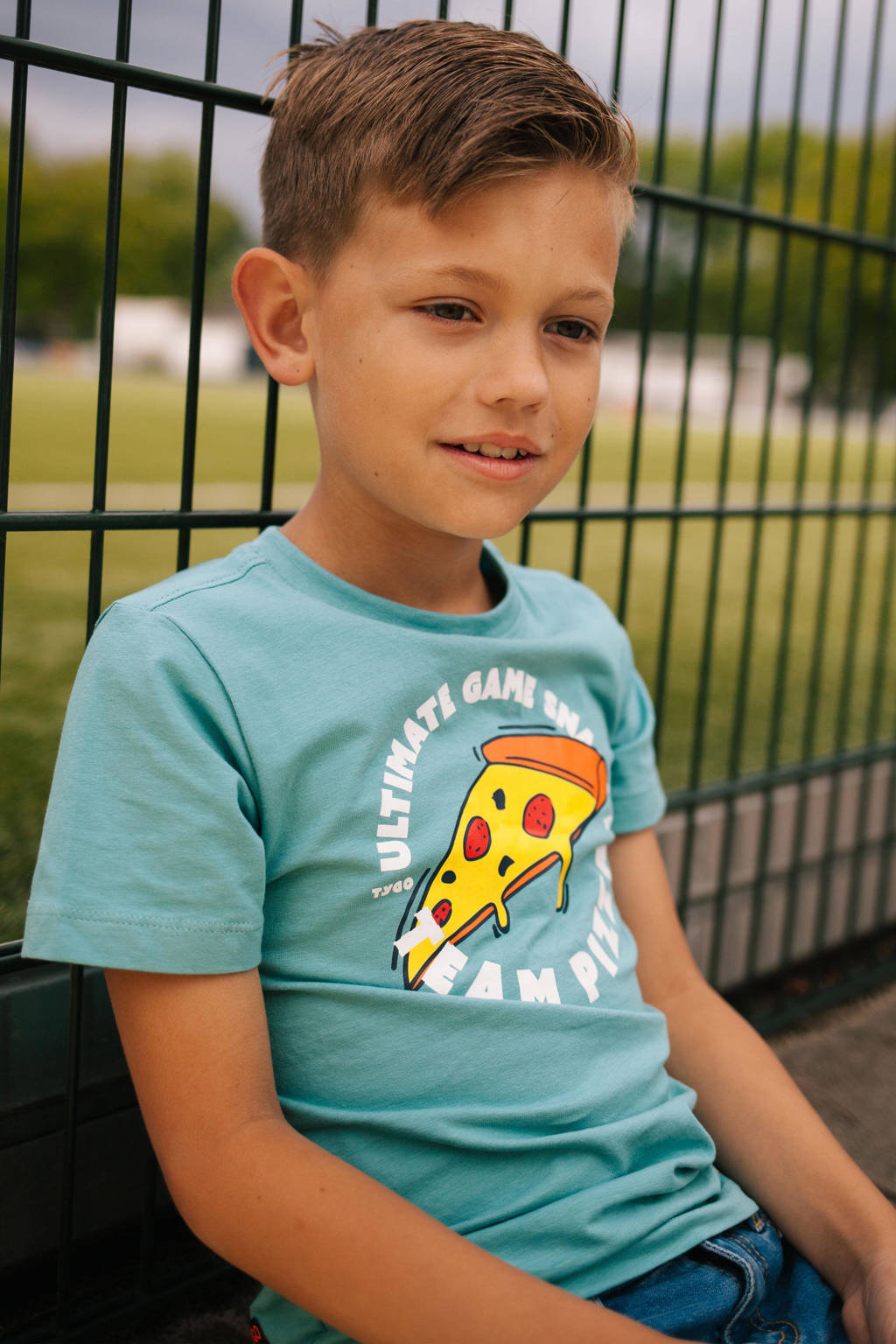TYGO & vito T-shirt Jaimy met printopdruk aqua blauw