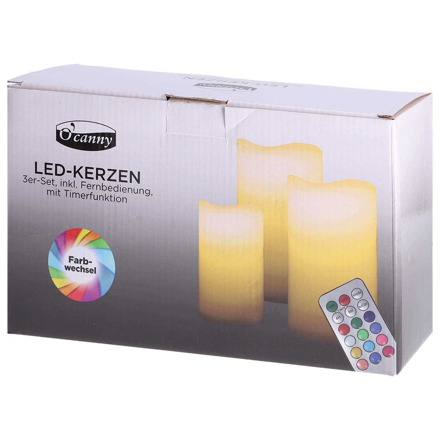 O’canny LED Kerzen-Set mit Timer und Farbwechsel inkl. Fernbedienung 3er