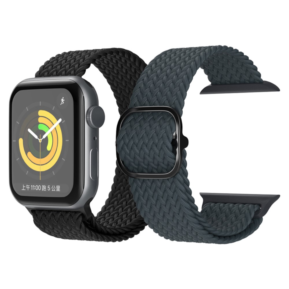 Apple Watch (49/46/45/44 mm) Elastisches Nylon Gummi Armband mit Schnalle (Gelenkumfang: 155-240mm) - Schwarz