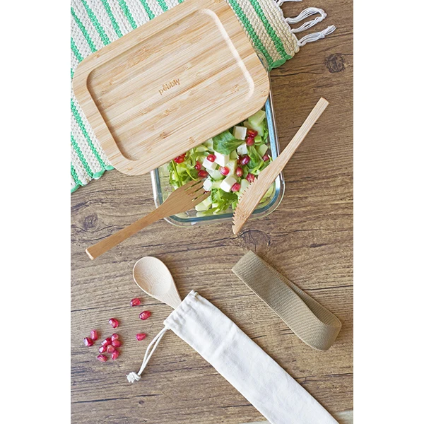 Lunch box avec 3 couverts bambou Pebbly