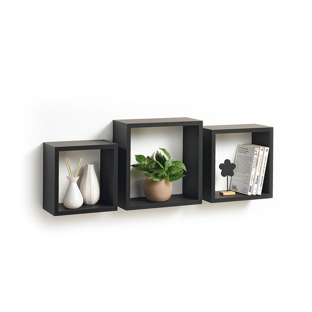 Lot de 3 étagères gigognes cube noir