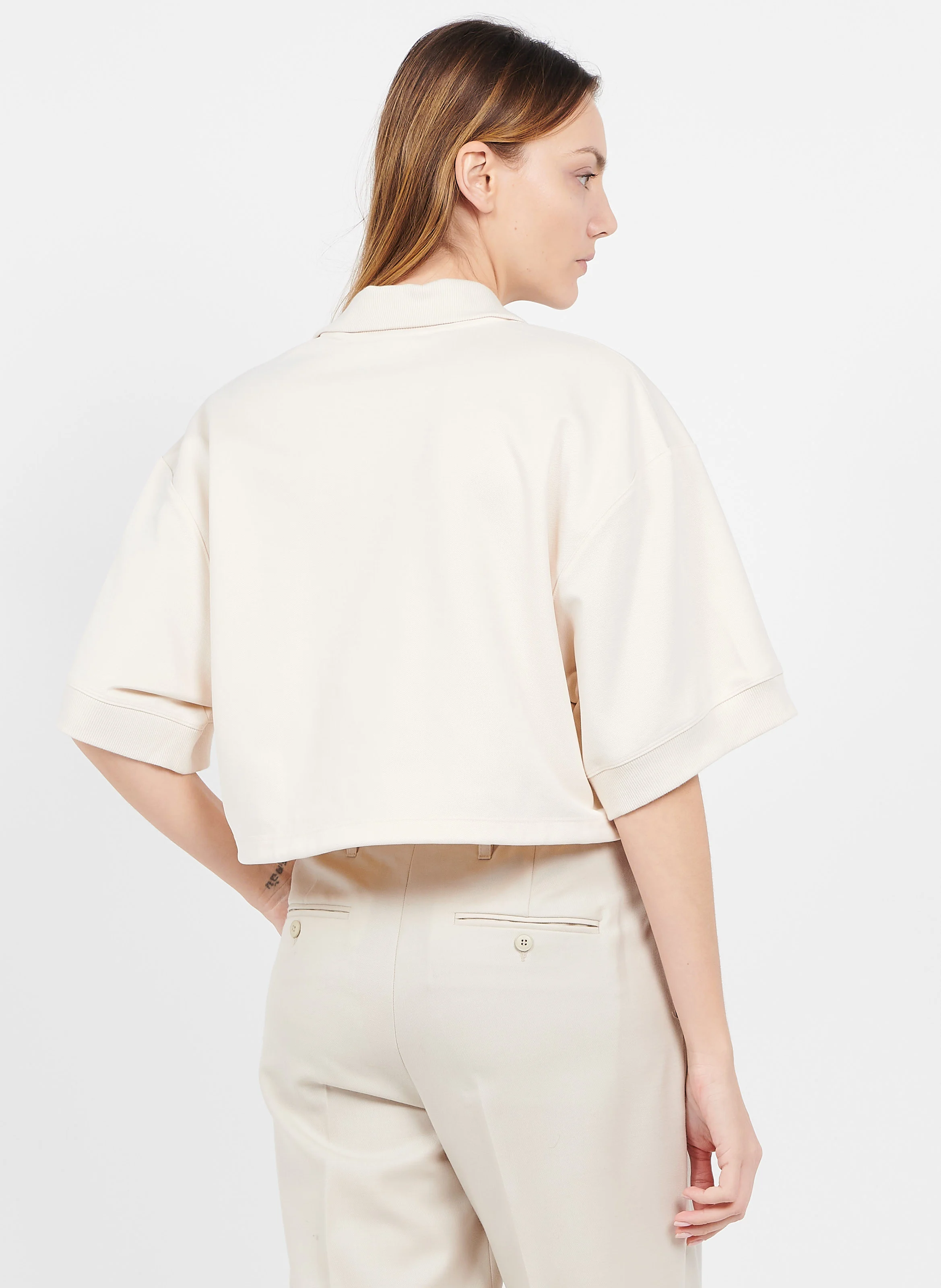 Polo court taille ajustable en coton | Beige