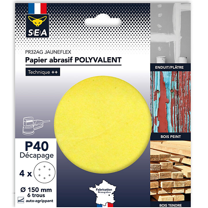 Papier abrasif corindon ø180 mm grain 40 non perforé, lot de 4