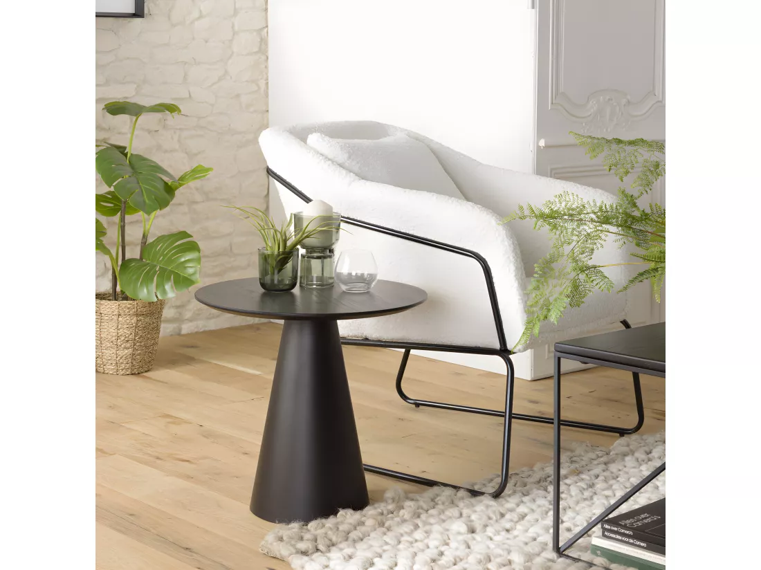 DALY - Table d'appoint ronde noire 50x50cm pied conique métal