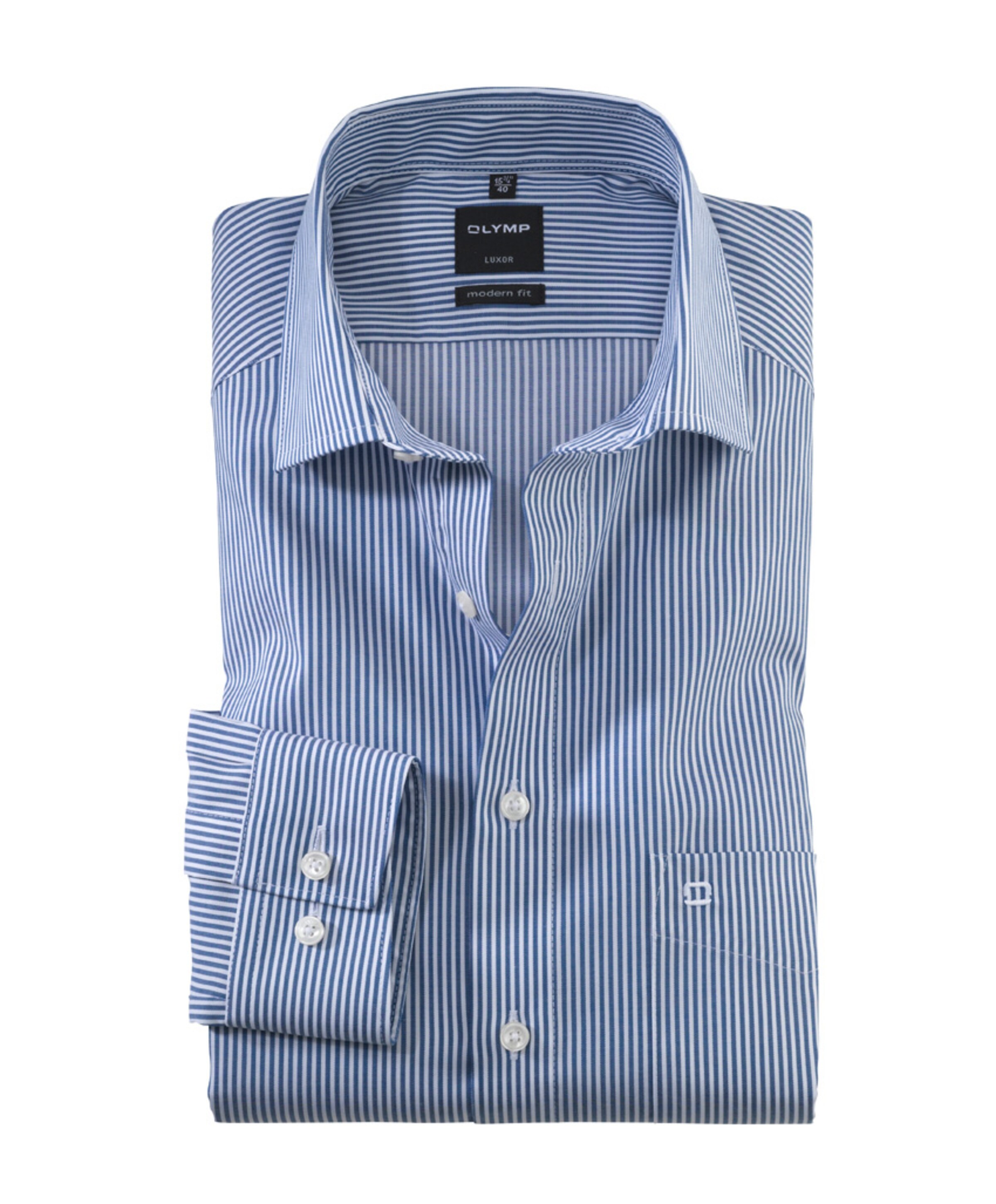 Olymp Modern fit Luxor Heren overhemd lange mouw blauw