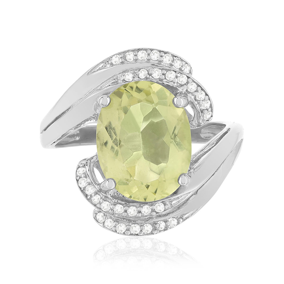 Bague argent 925 quartz jaune clair, zirconias