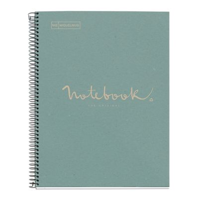 Notebook ECO EMOTIONS, carton recyclé, A4, quadrillage 5x5 mm, 80 feuilles de 1 couleur, Miquelrius, Bleu.