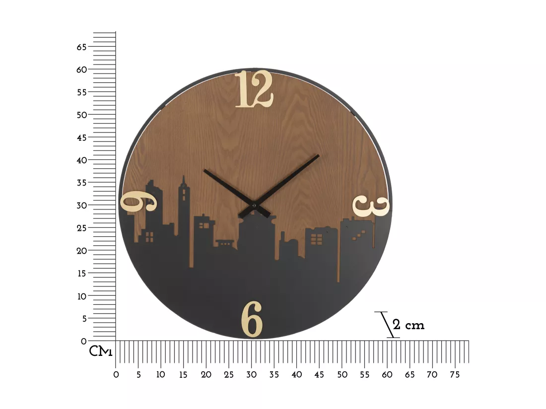 Horloge murale ronde en métal et bois marron Ø cm 60x2