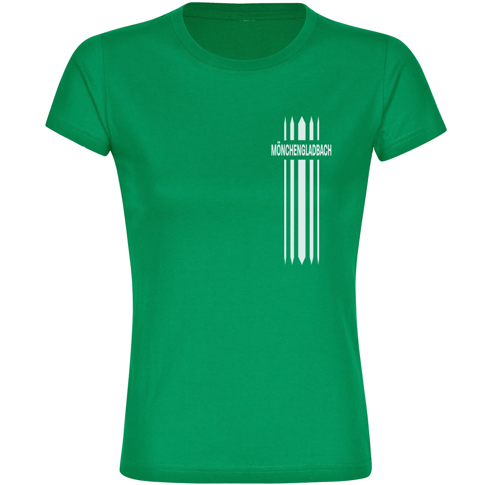 multifanshop® Damen T-Shirt - Mönchengladbach - Streifen - Druck weiß