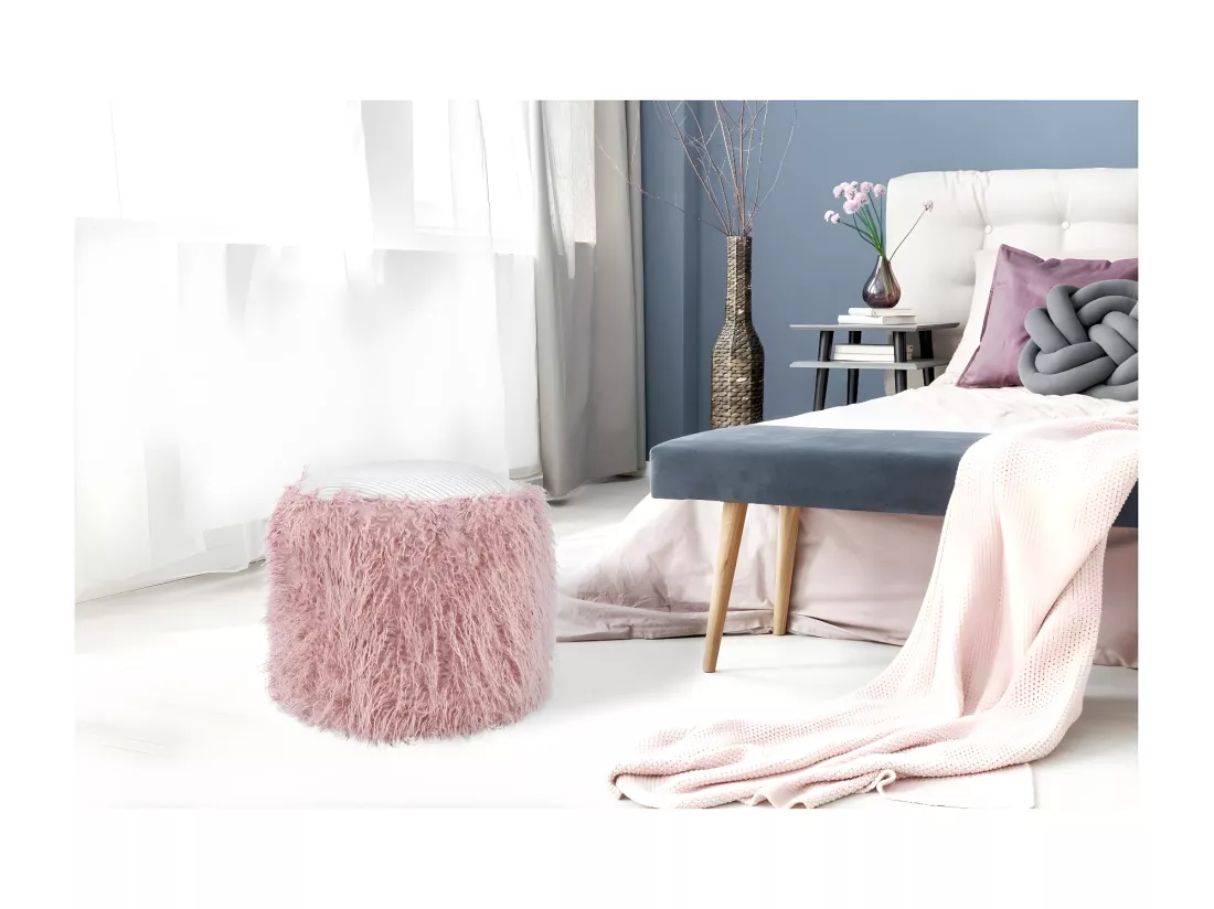 Pouf Rond Imitation Fourrure 