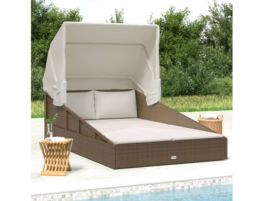VIDAXL - Transat avec toit pliable marron 200x114x128 cm résine tress...