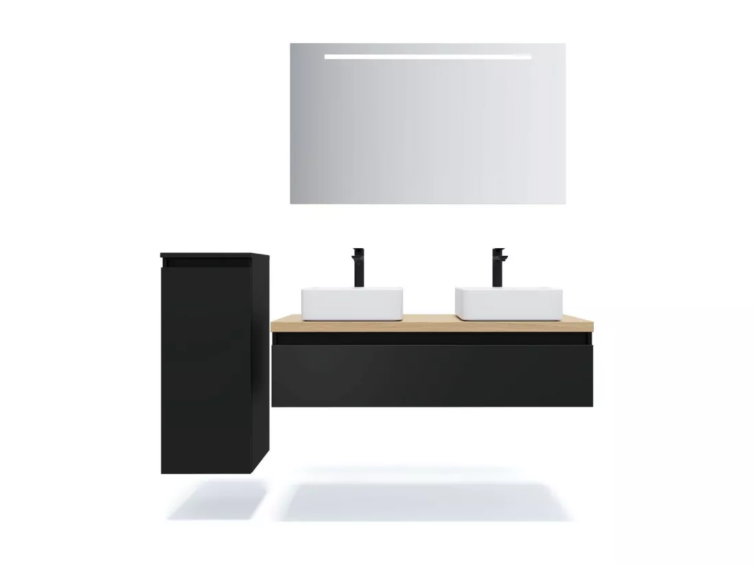 Meuble de salle de bain suspendu 2 vasques à poser 120cm 1 tiroir Noir - Hudson