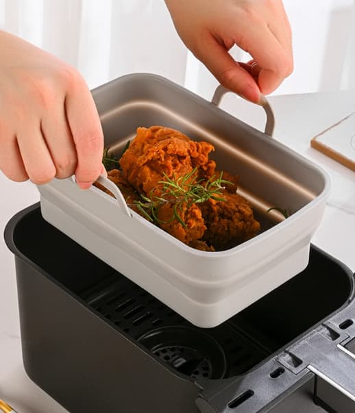 Sammenklappelig firkantet Air Fryer silikoneform 19,5x12,7x7 cm Grå