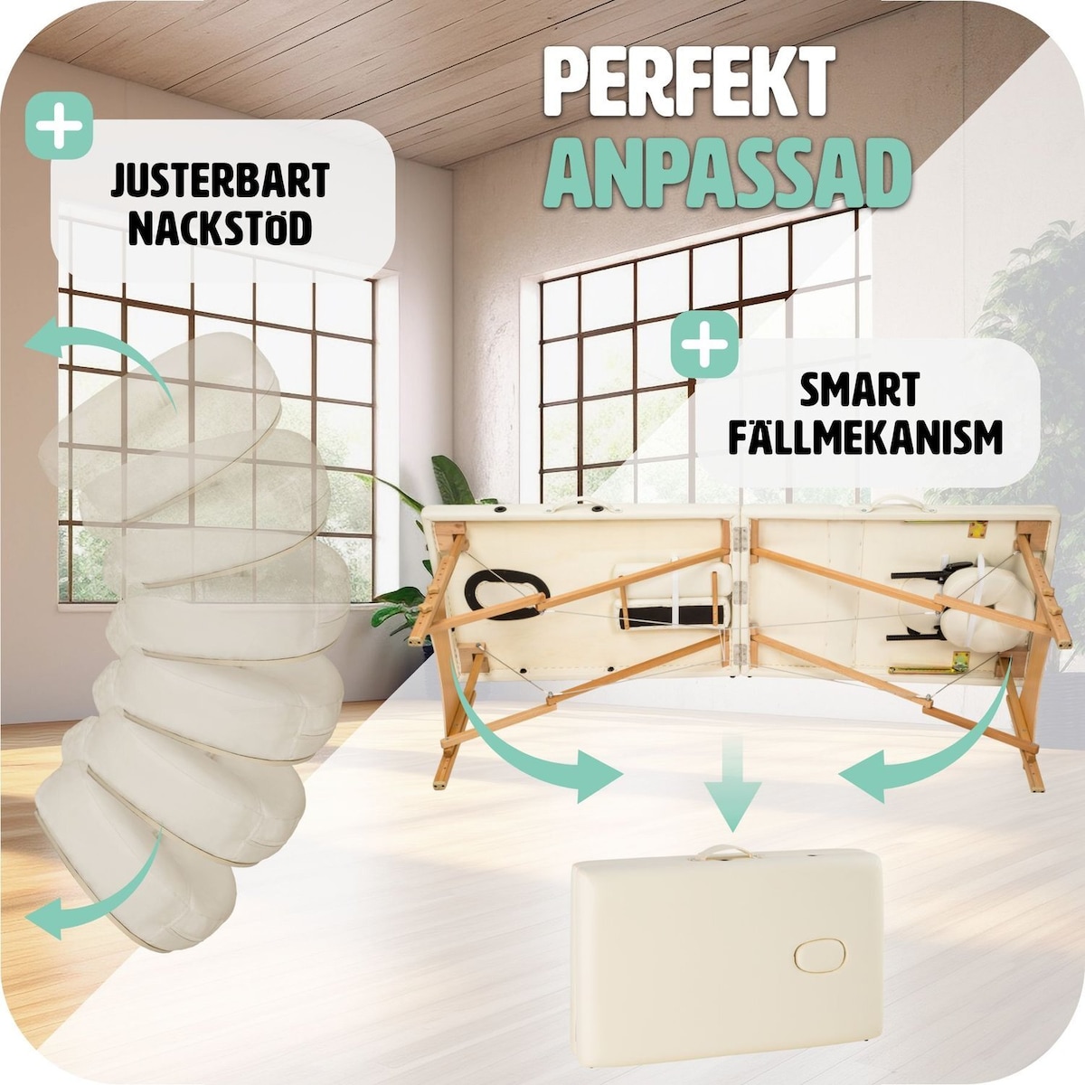 Massasjebenk med 2 soner, 5 cm polstring - beige