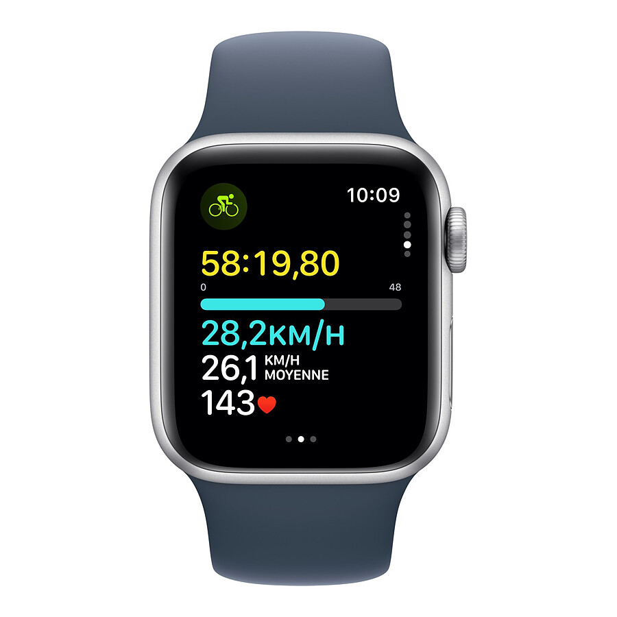 Apple Watch SE GPS + Cellular (2023) (Argent - Bracelet Sport Band Bleu orage) - 40 mm - Taille M/L