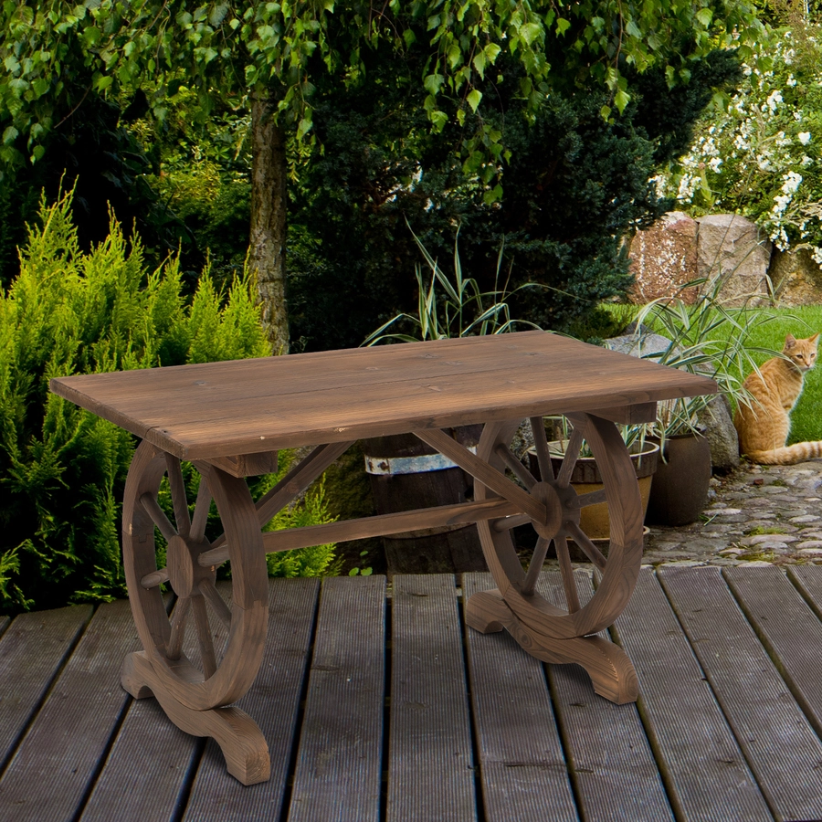 Outsunny Gartentisch im Wagenrad-Design natur