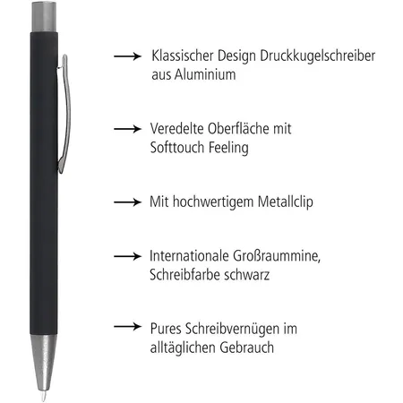 ONLINE Kugelschreiber Soft Metal, Druckkugelschreiber, Pure Black mit Softtouch Feeling