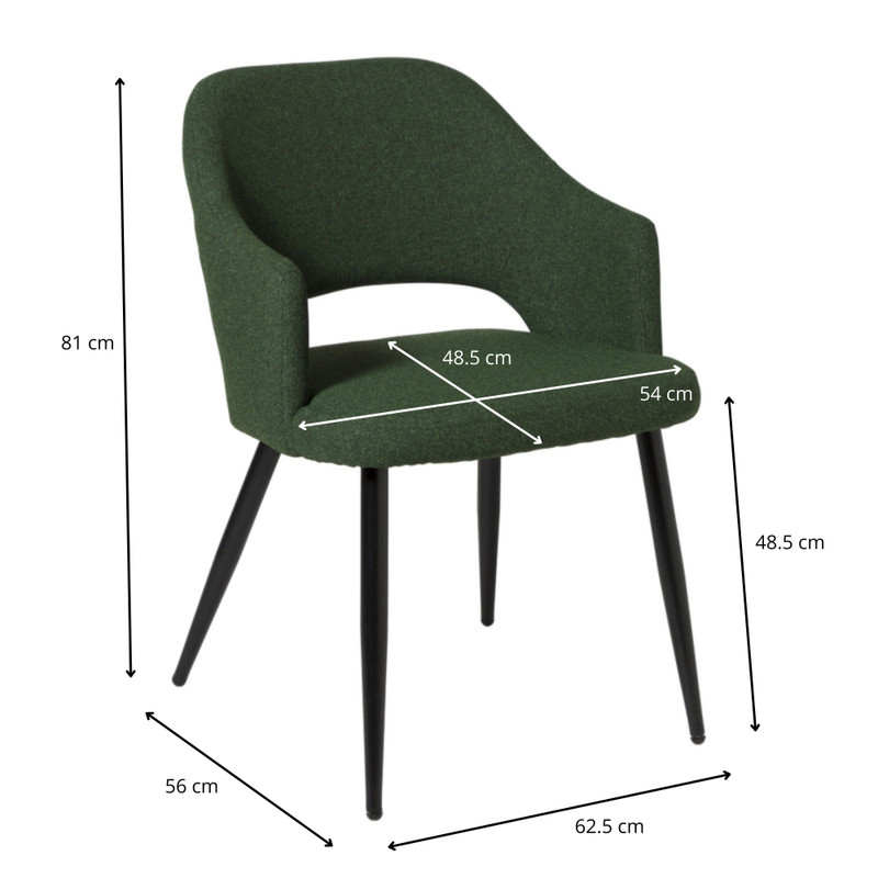 Eetkamerstoel Leonardo met armleuning- groen - 81x62.5x56 cm