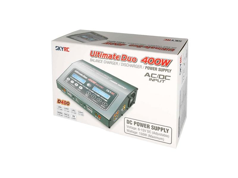 SKYRC Dual-Ladegerät D400 Ultimate Duo AC/DC 2 x 200W, 1-7S Universelles Zweikanal AC/DC Modellbau Ladegerät