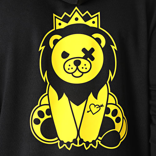 Sweat Capuche Lion Noir Jaune