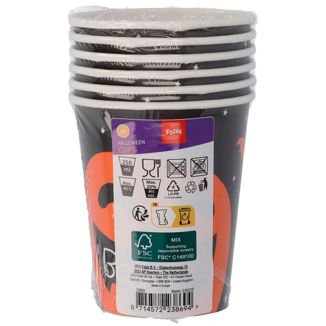 6 Partybecher - Happy Halloween - BoOo - ca. 250 ml