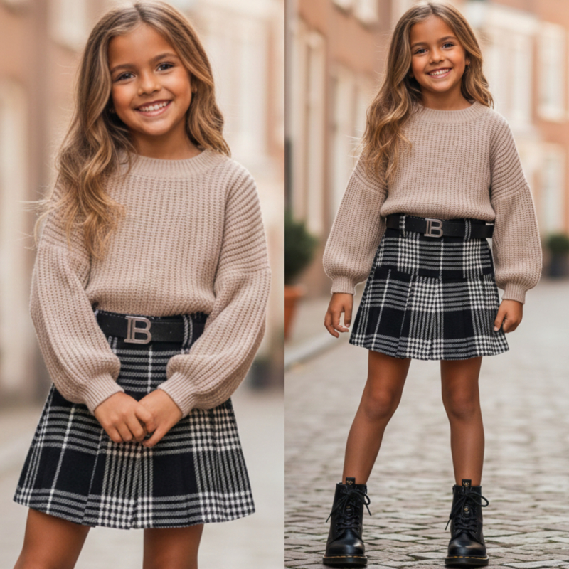 Belted blocked skirt