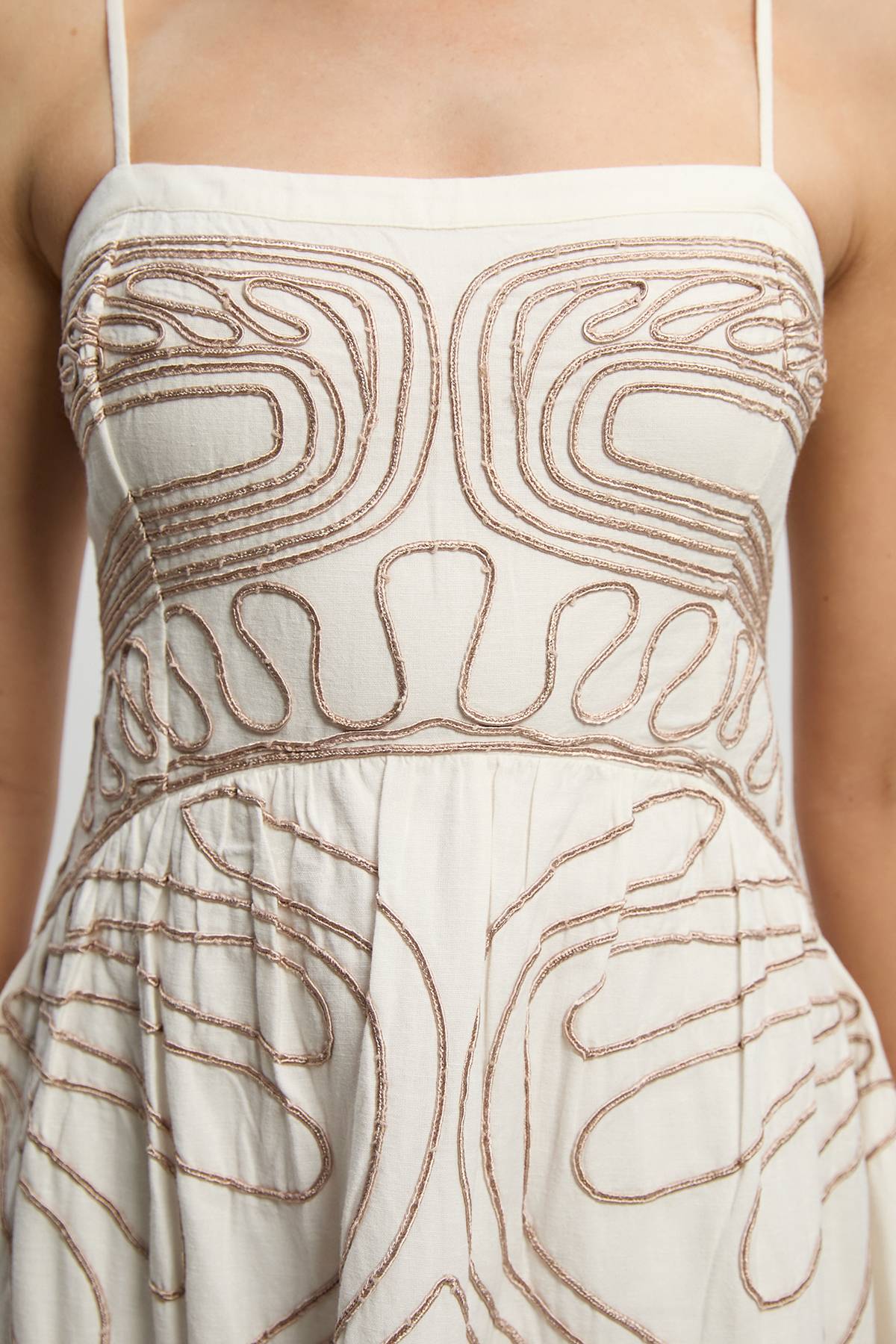 KarenMillen Robe Midi Tissée À Bretelles En Coton Lin Avec Broderie Cornelli