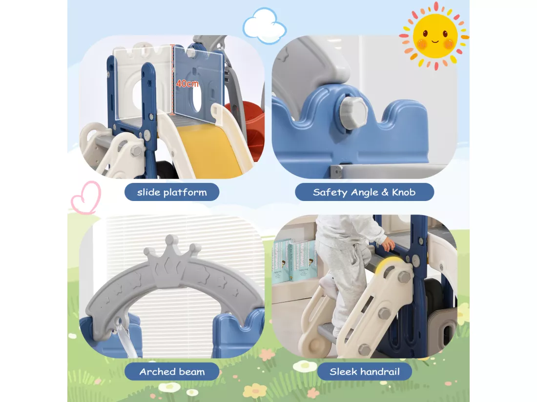 Toboggan et jeu d'escalade pour enfants, aire de jeux pour enfants 5 en 1, en polyéthylène haute densité