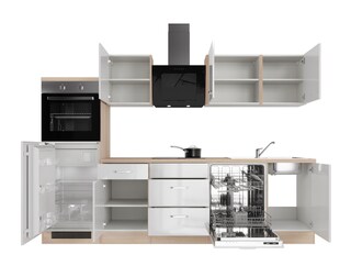 Küchenblock Valero Weiß Hochglanz/Sonoma Eiche Nachbildung 280 cm