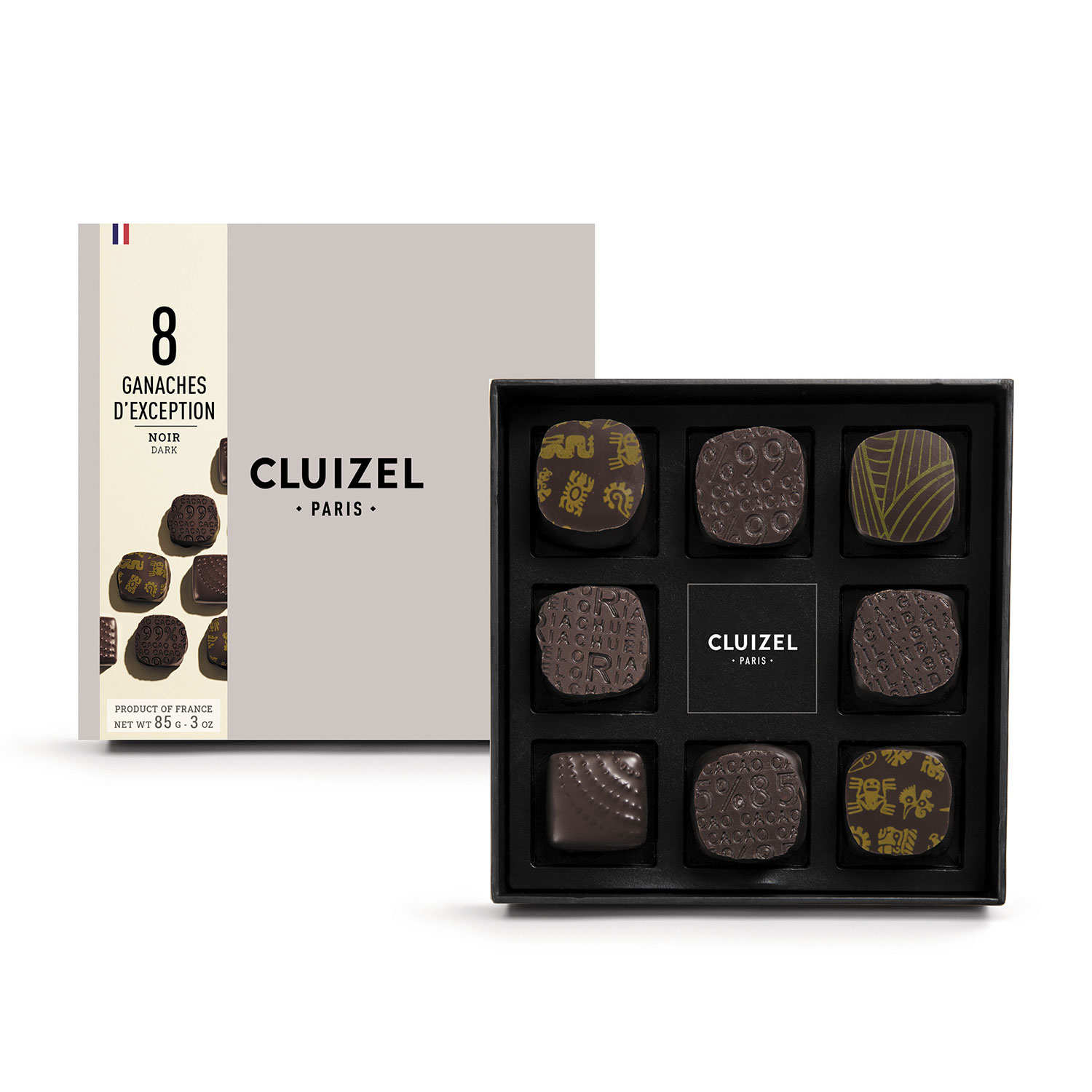 Coffret 8 ganaches de plantation chocolat noir Cluizel