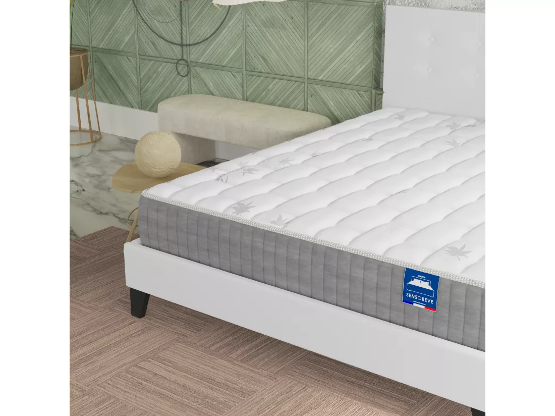 Ensemble Matelas + lit avec tête de lit 140x190 cm ép. 25cm à mémoire de forme