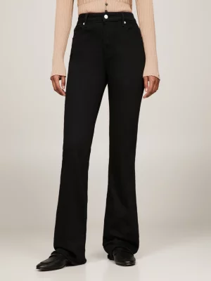 Calça jeans preta de cintura alta e corte bootcut