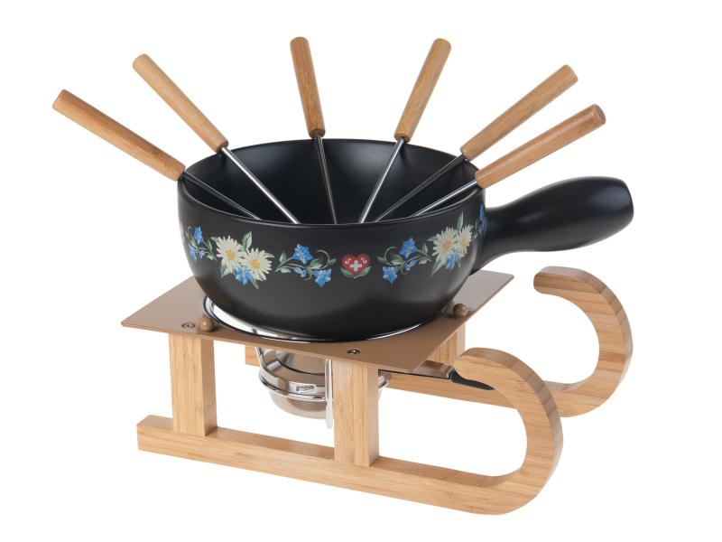 Nouvel Käsefondue-Set Schlitten 9 Teile, Schwarz Für 6 Personen, schwarz