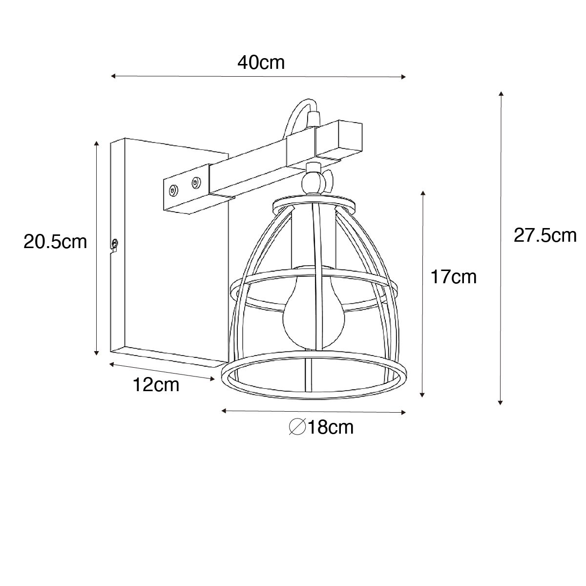 Industriële wandlamp donkergrijs met hout verstelbaar - Arthur