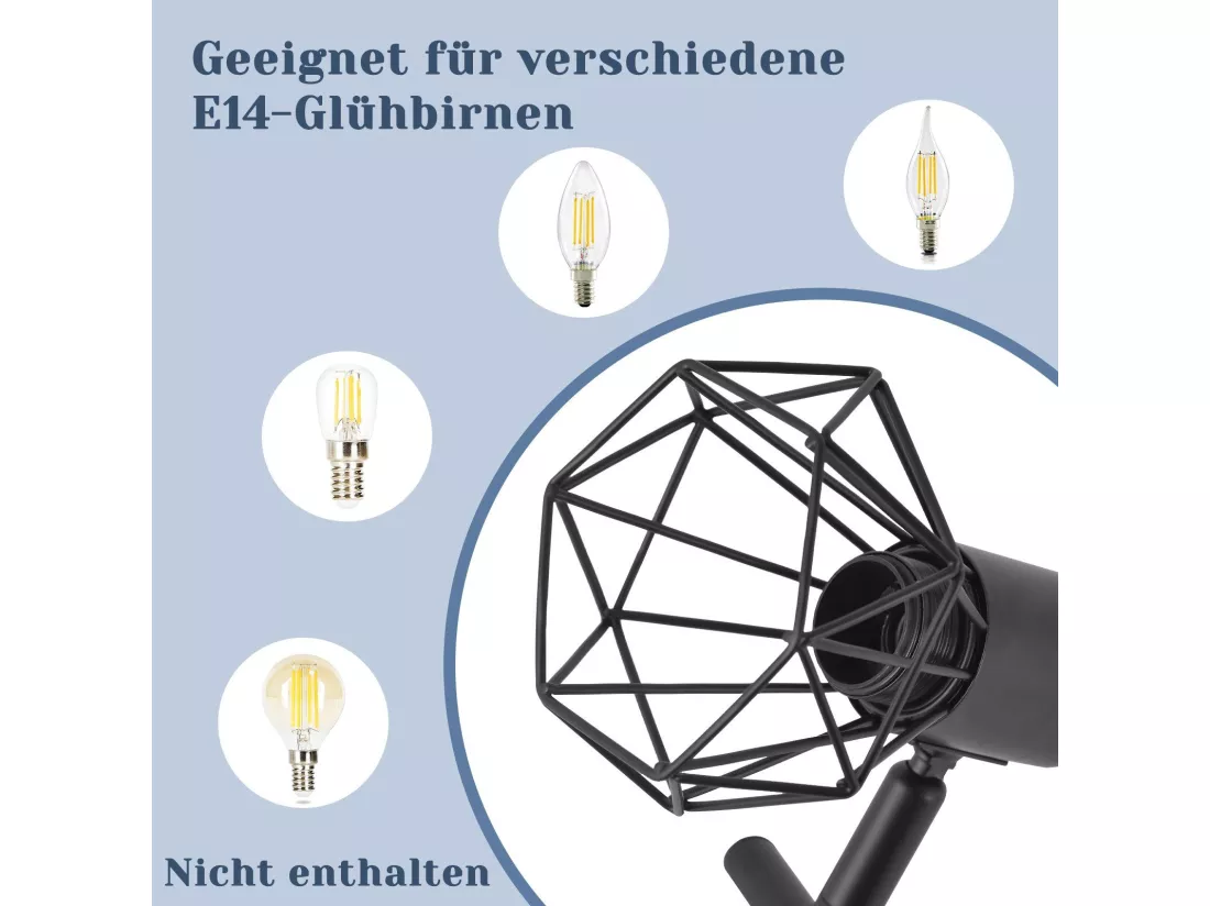 NETTLIFE 3 Spots de Plafond Rond E14 Noir Rétro Pivotants en Métal pour Chambre Salon Étude Couloir, Max. 25W (Ampoules Non Incluses)