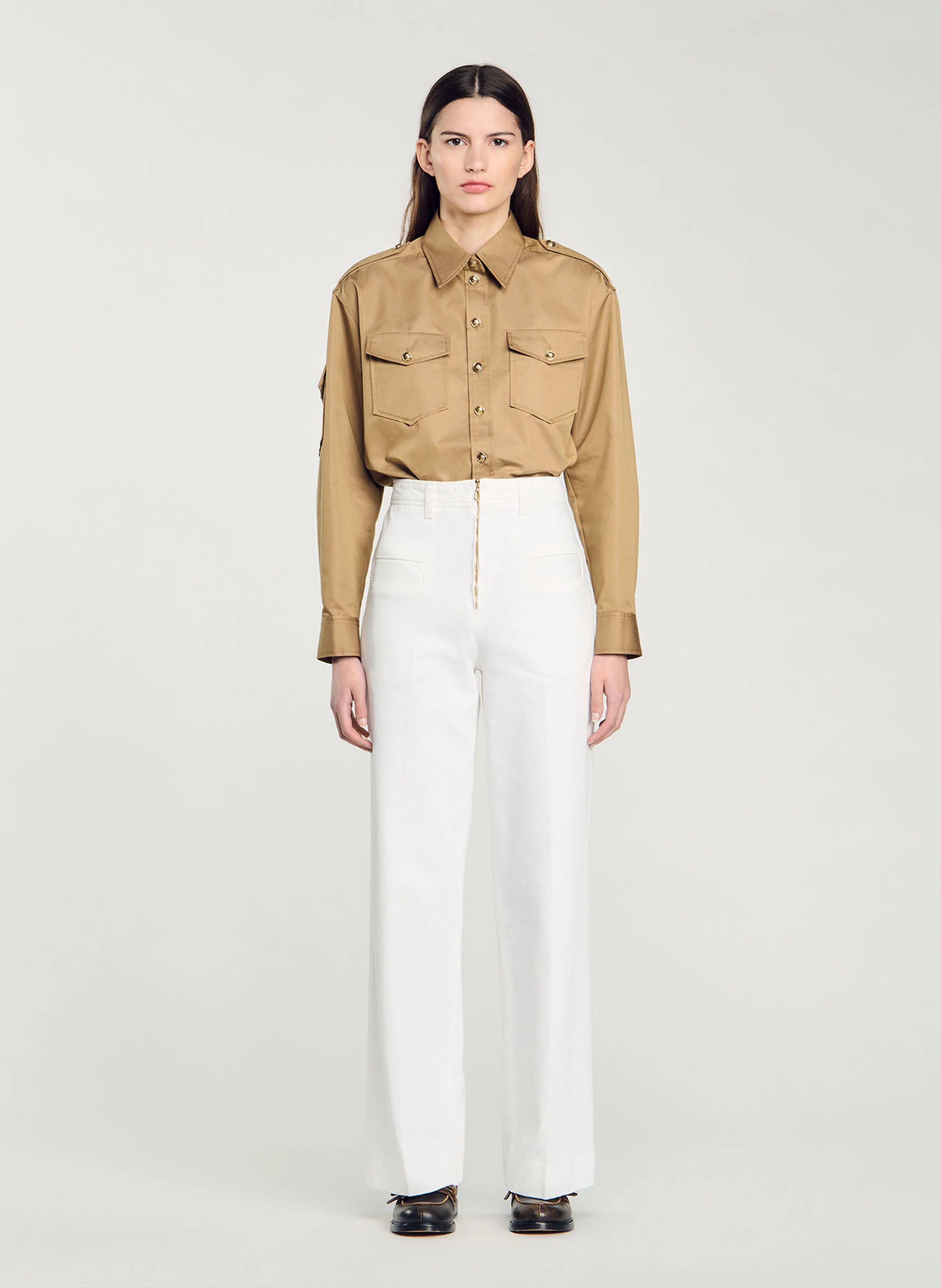 Pantalon palazzo droit en coton| Blanc