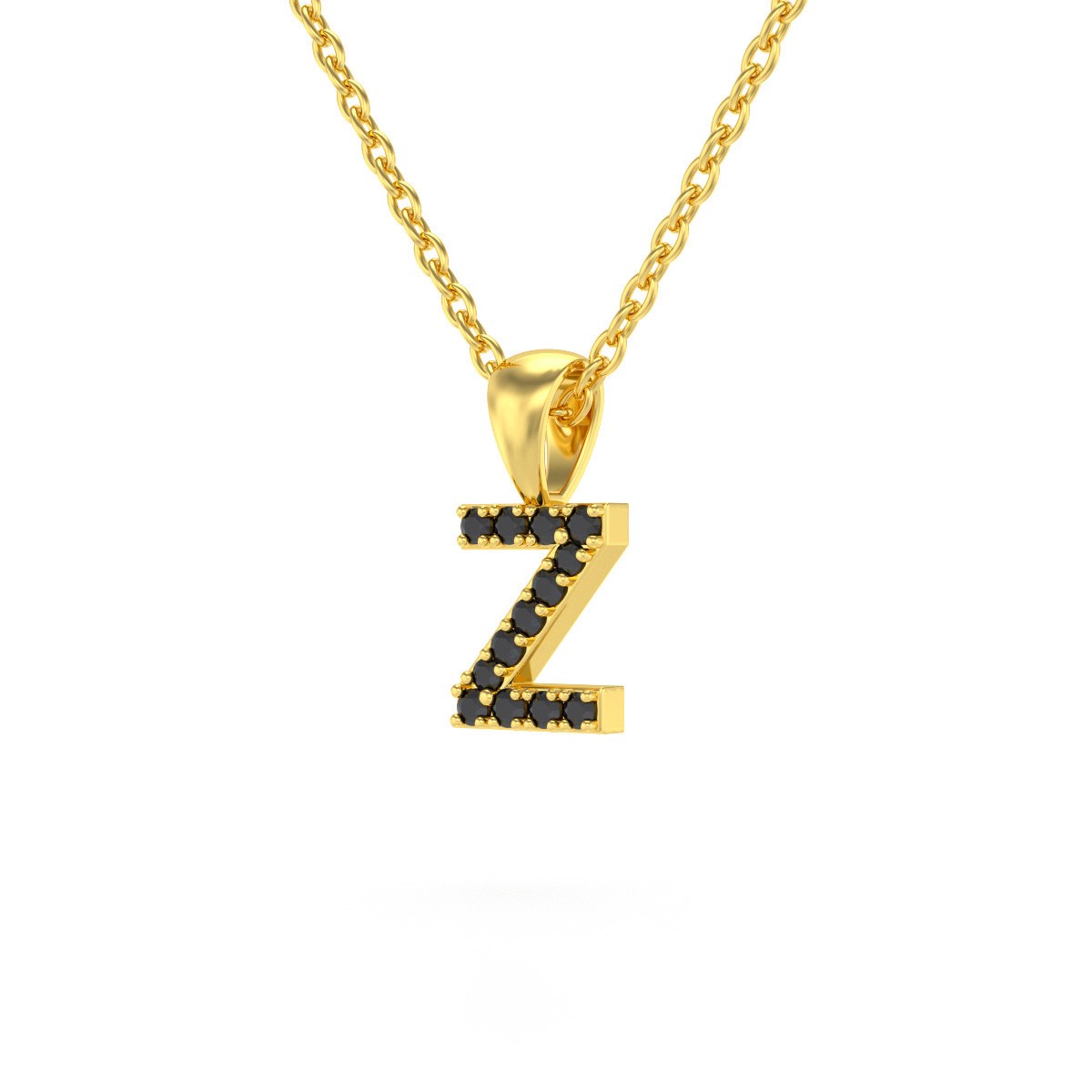 Collier Pendentif ADEN Lettre Z Or 750 Jaune Diamant Noir Chaine Or 750 incluse 0.72grs